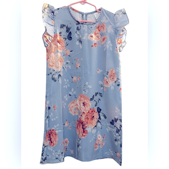 Blue Flutter Sleeve Bateau Neck Casual Sundress - Picture 6 of 6